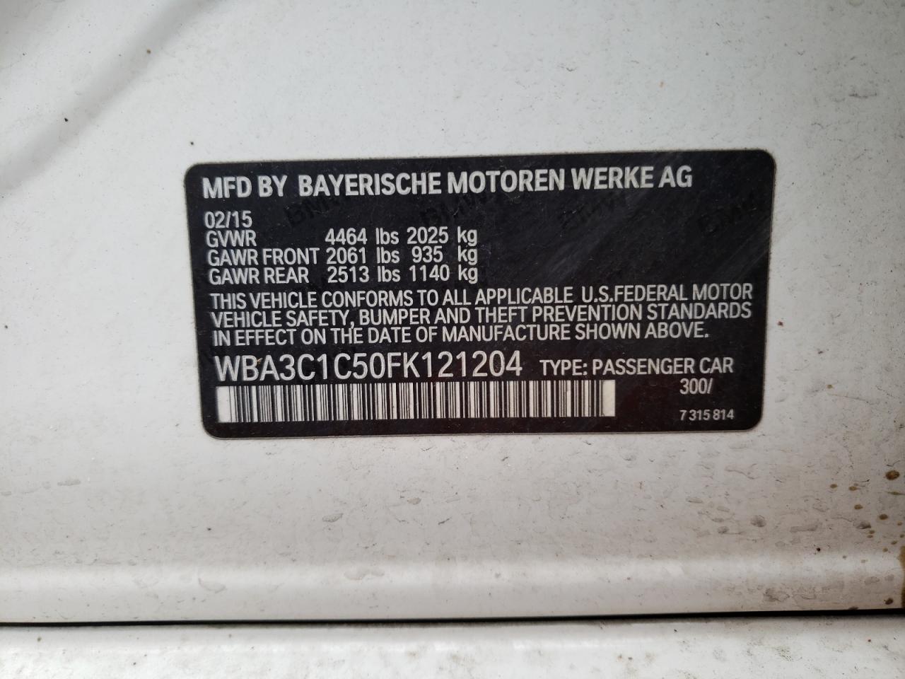 Photo 10 from auction – 2015 BMW 328 I SULE with VIN WBA3C1C50FK121204