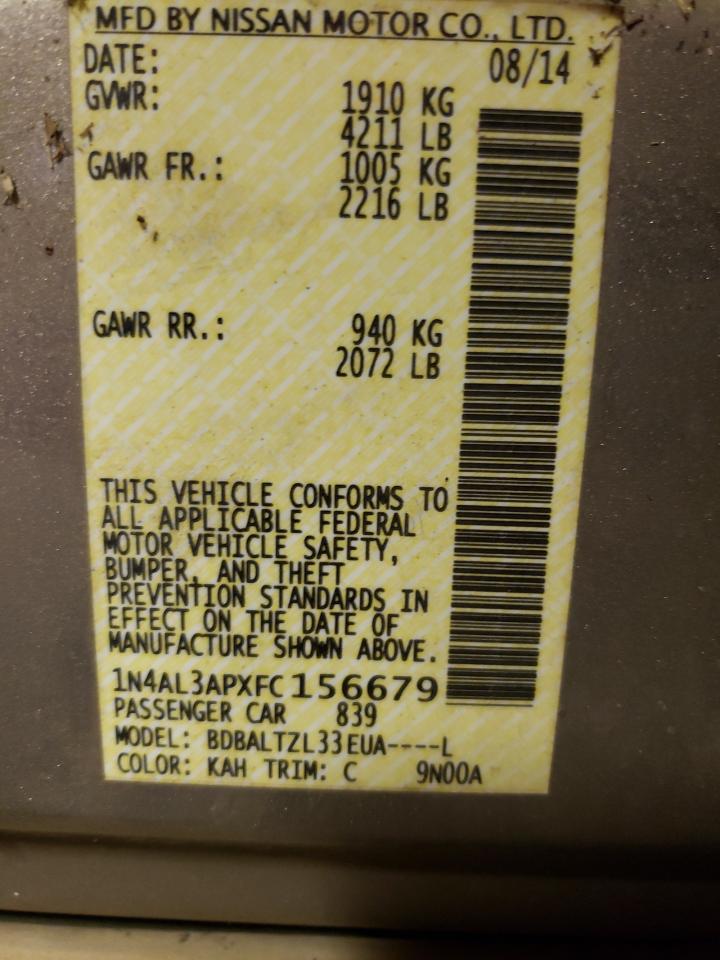 Photo 10 from auction – 2015 NISSAN ALTIMA 2.5 with VIN 1N4AL3APXFC156679