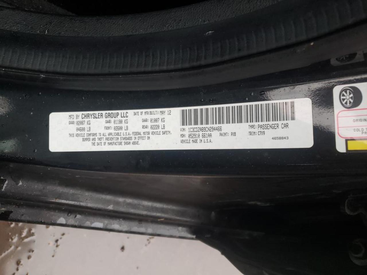 Photo 10 from auction – 2012 DODGE AVENGER SE with VIN 1C3CDZAB9CN294466