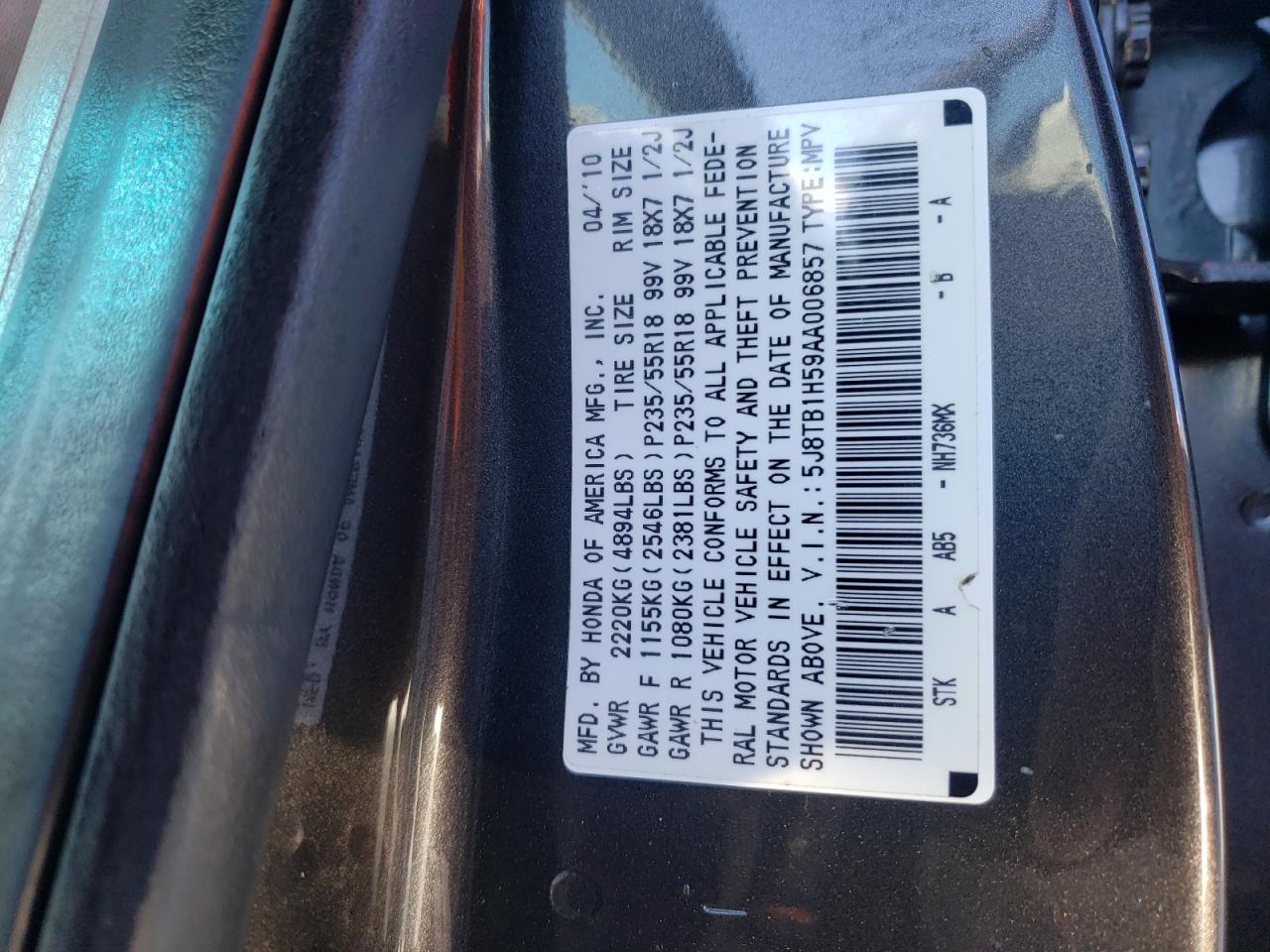 Photo 10 from auction – 2010 ACURA RDX TECHNO with VIN 5J8TB1H59AA006857
