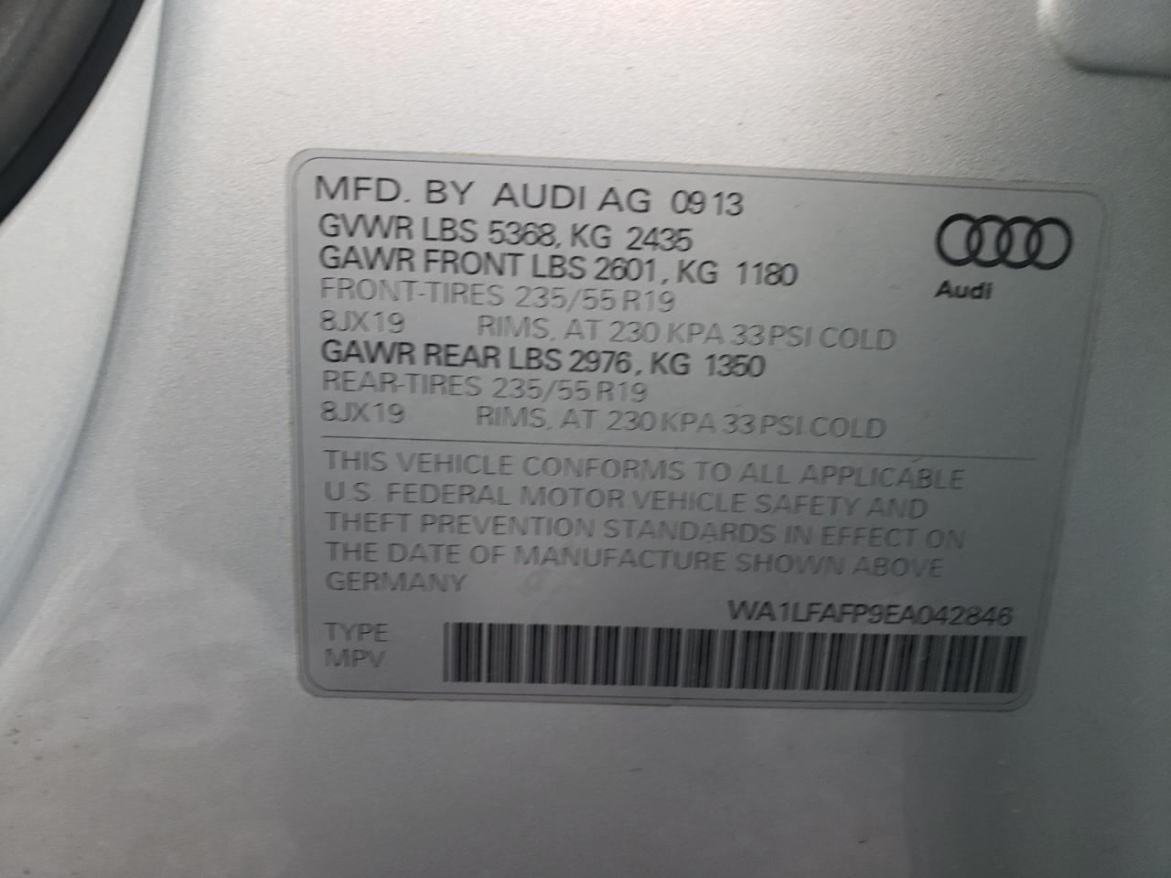 Photo 10 from auction – 2014 AUDI Q5 PREMIUM with VIN WA1LFAFP9EA042846