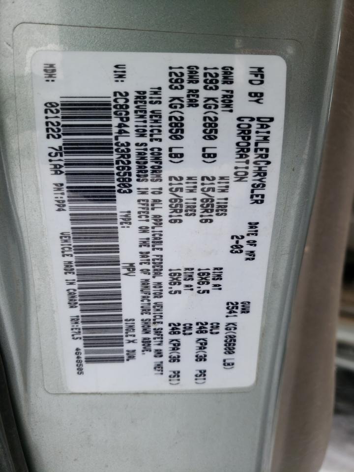 Photo 10 from auction – 2003 CHRYSLER TOWN & COU with VIN 2C8GP44L33R265803
