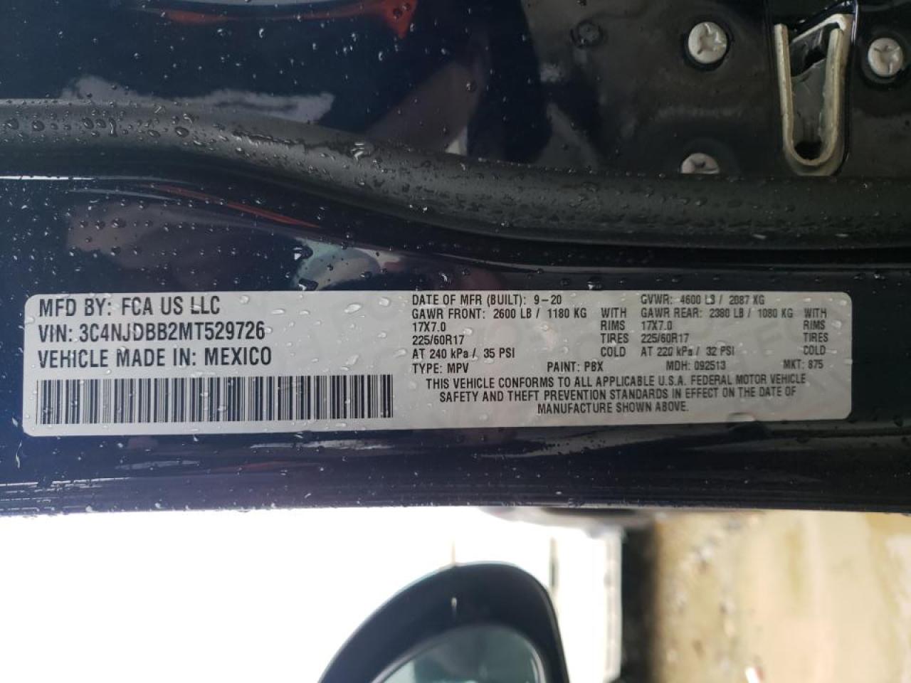 Photo 10 from auction – 2021 JEEP COMPASS LA with VIN 3C4NJDBB2MT529726