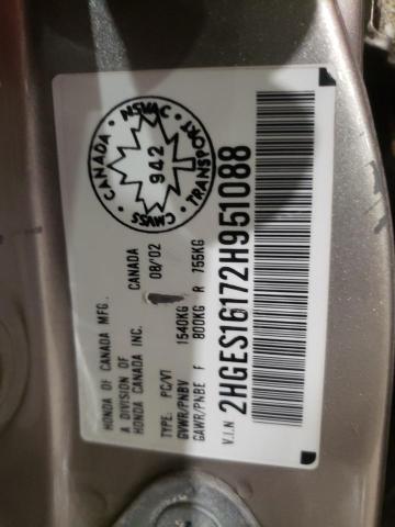 Photo 10 from auction – 2002 HONDA CIVIC DX with VIN 2HGES16172H951088