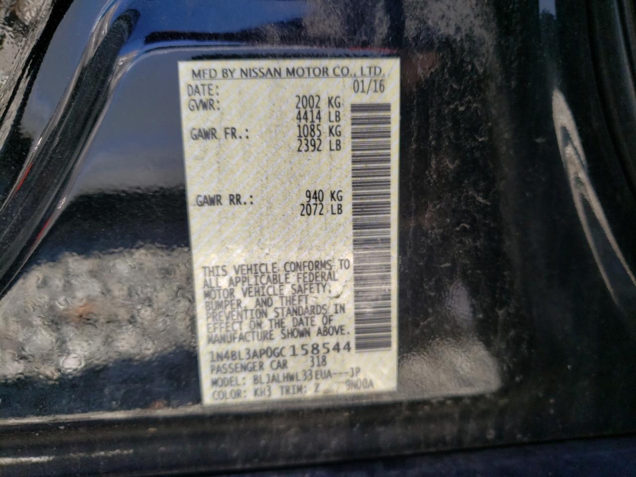Photo 10 from auction – 2016 NISSAN ALTIMA 3.5 with VIN 1N4BL3AP0GC158544