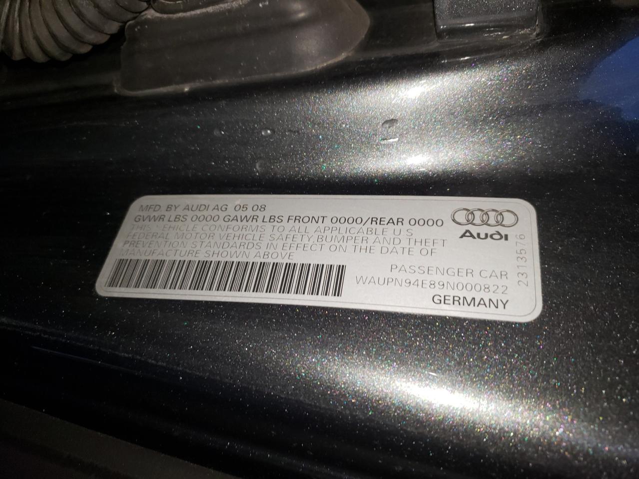 Photo 10 from auction – 2009 AUDI S8 QUATTRO with VIN WAUPN94E89N000822