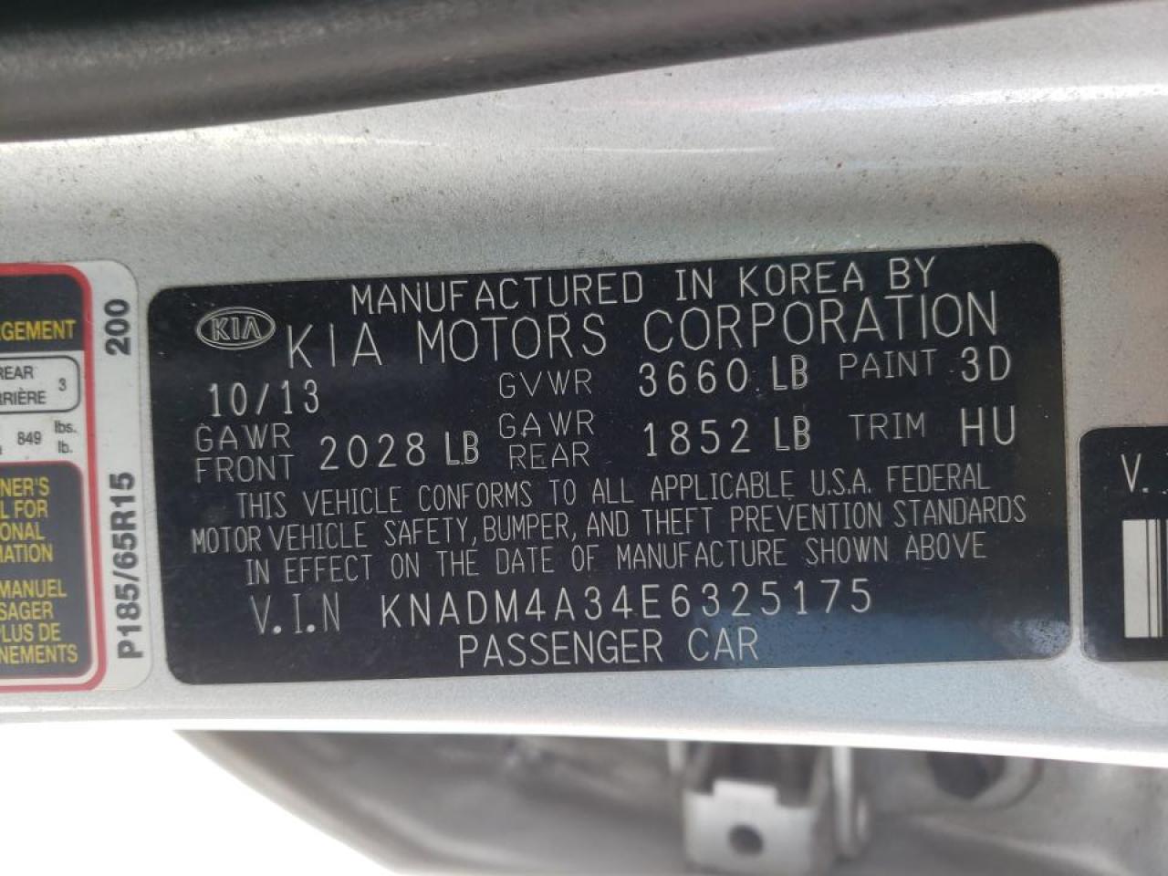 Photo 10 from auction – 2014 KIA RIO LX with VIN KNADM4A34E6325175