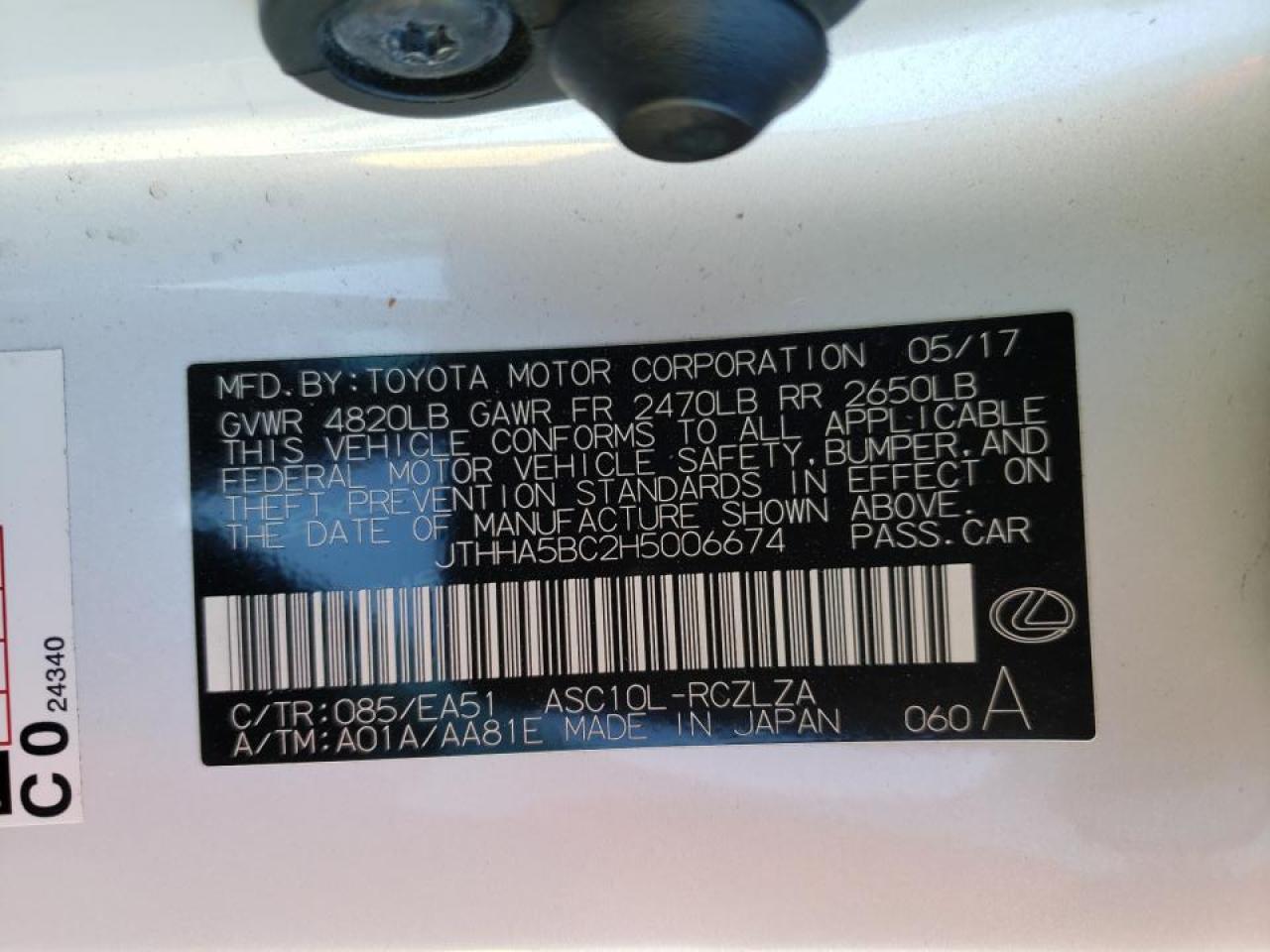 Photo 10 from auction – 2017 LEXUS RC 200T with VIN JTHHA5BC2H5006674