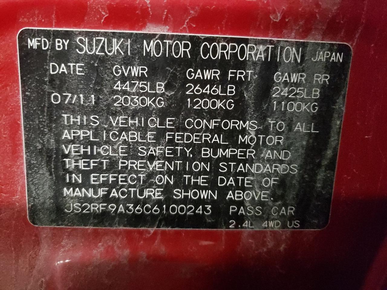 Фото 10 с аукциона – 2012 SUZUKI KIZASHI SE с VIN JS2RF9A36C6100243