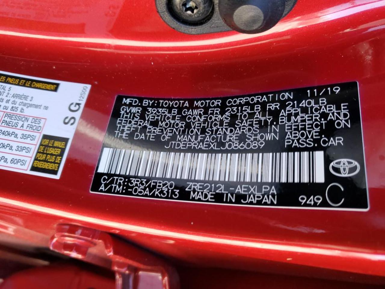 Photo 10 from auction – 2020 TOYOTA COROLLA LE with VIN JTDEPRAEXLJ086089