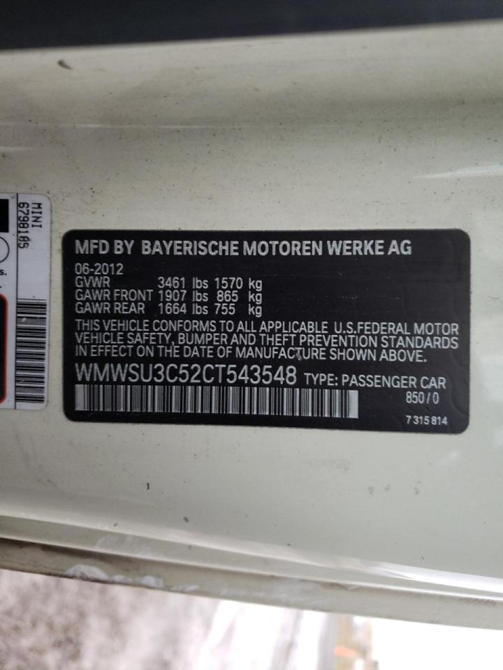 Photo 10 from auction – 2012 MINI COOPER with VIN WMWSU3C52CT543548