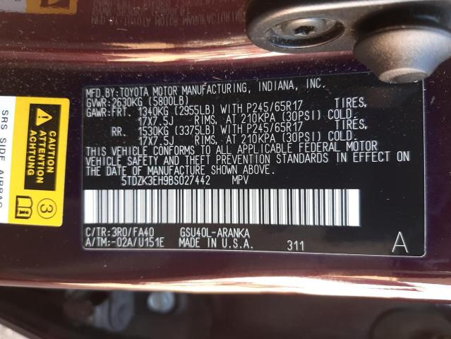Photo 10 from auction – 2011 TOYOTA HIGHLANDER with VIN 5TDZK3EH9BS027442