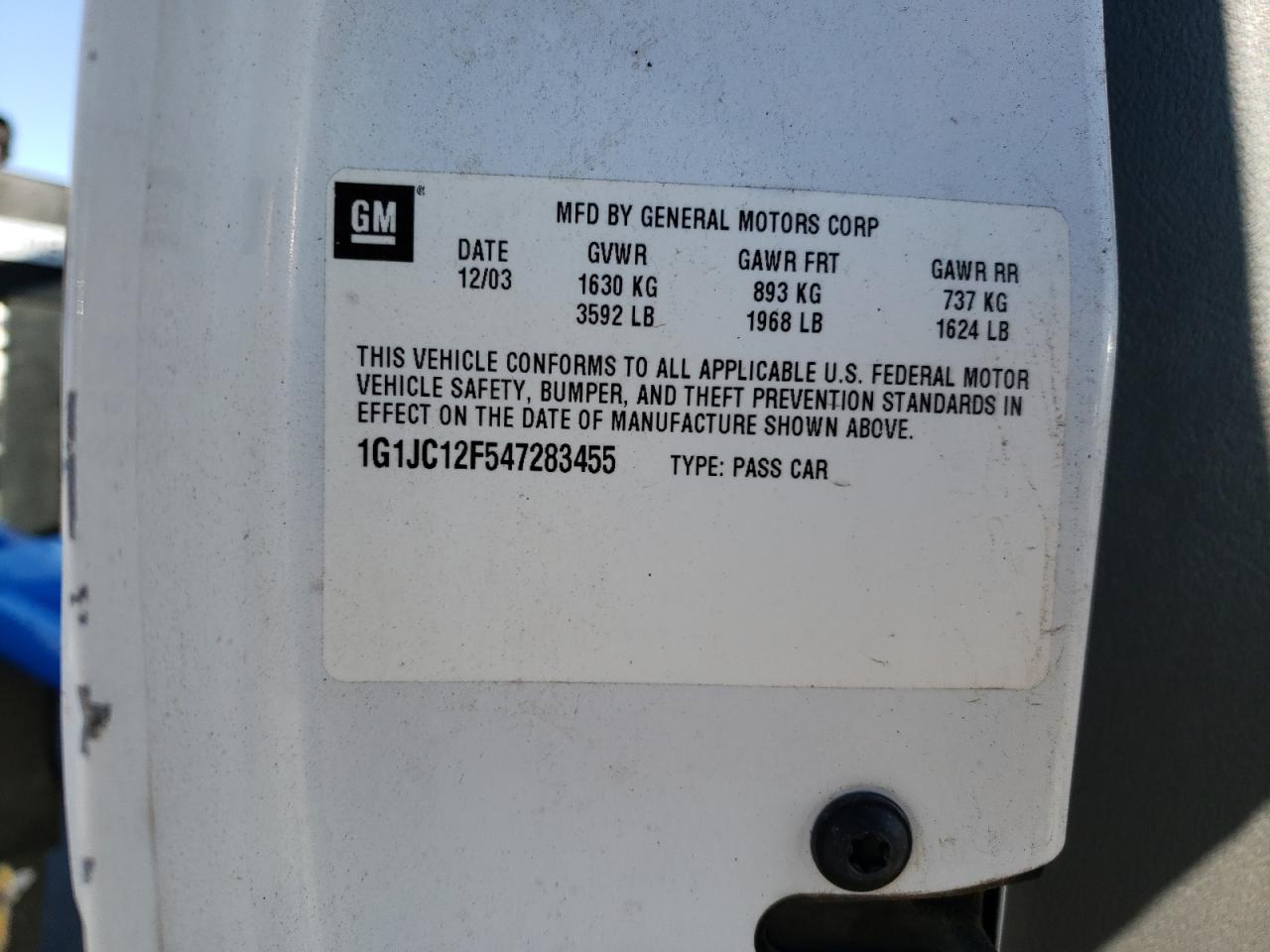 Photo 10 from auction – 2004 CHEVROLET CAVALIER with VIN 1G1JC12F547283455