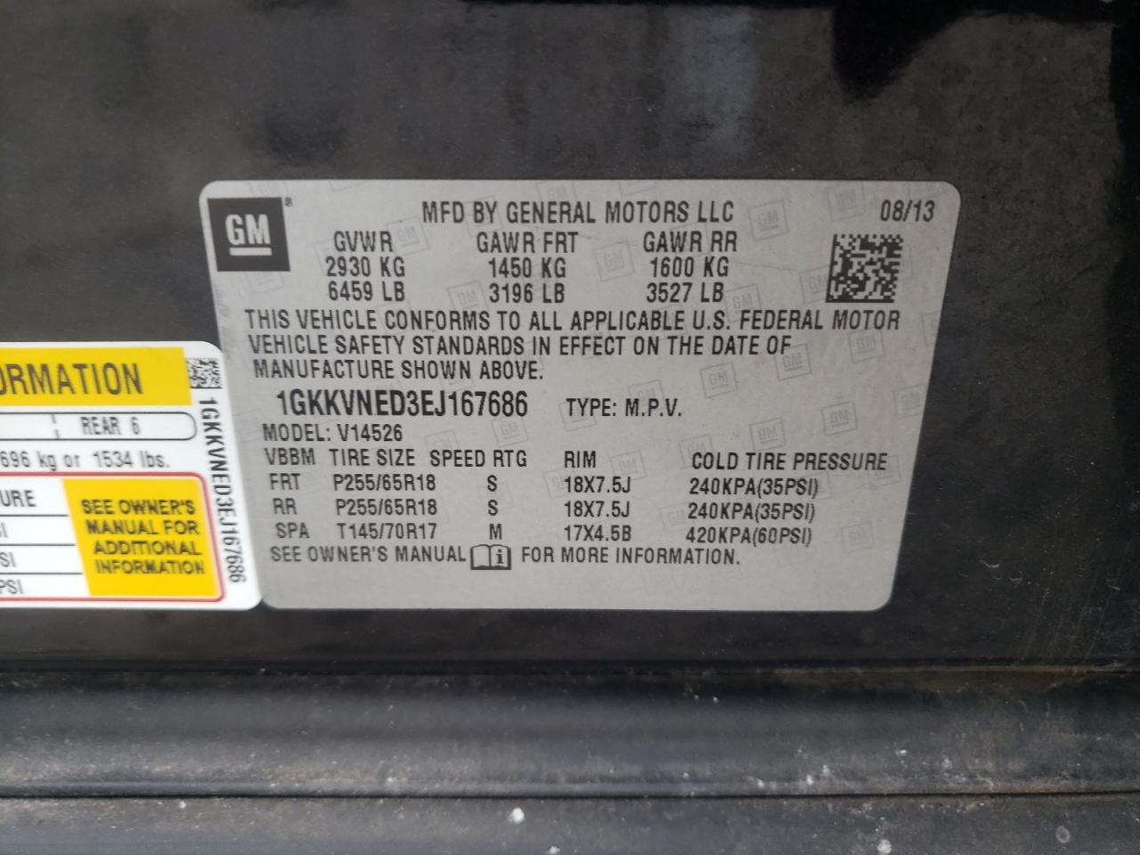 Photo 10 from auction – 2014 GMC ACADIA SLE with VIN 1GKKVNED3EJ167686