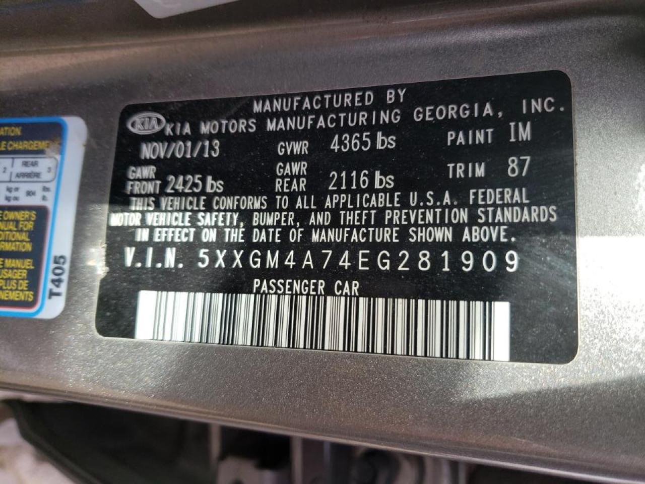 Photo 10 from auction – 2014 KIA OPTIMA LX with VIN 5XXGM4A74EG281909
