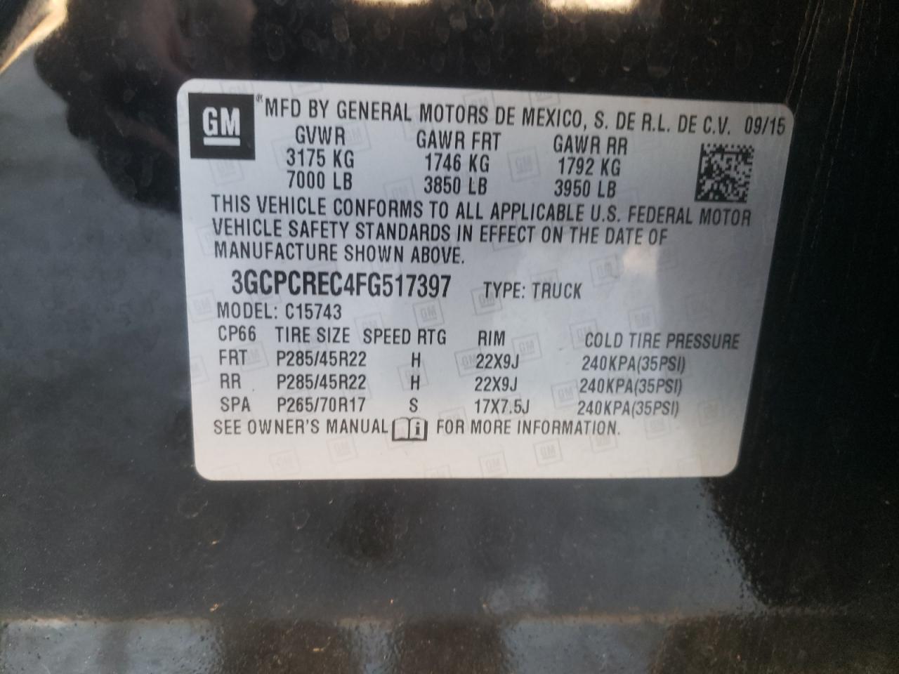 Photo 10 from auction – 2015 CHEVROLET SILVERADO with VIN 3GCPCREC4FG517397