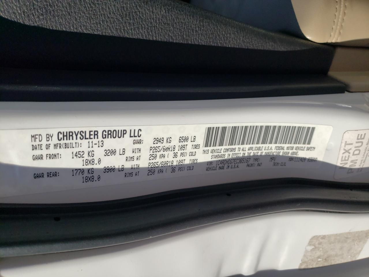 Photo 10 from auction – 2014 DODGE DURANGO LI with VIN 1C4RDHDG7EC365167