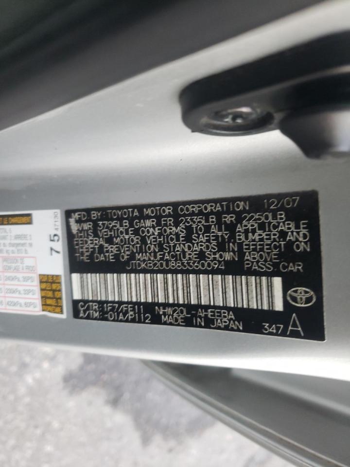 Photo 10 from auction – 2008 TOYOTA PRIUS with VIN JTDKB20U883360094