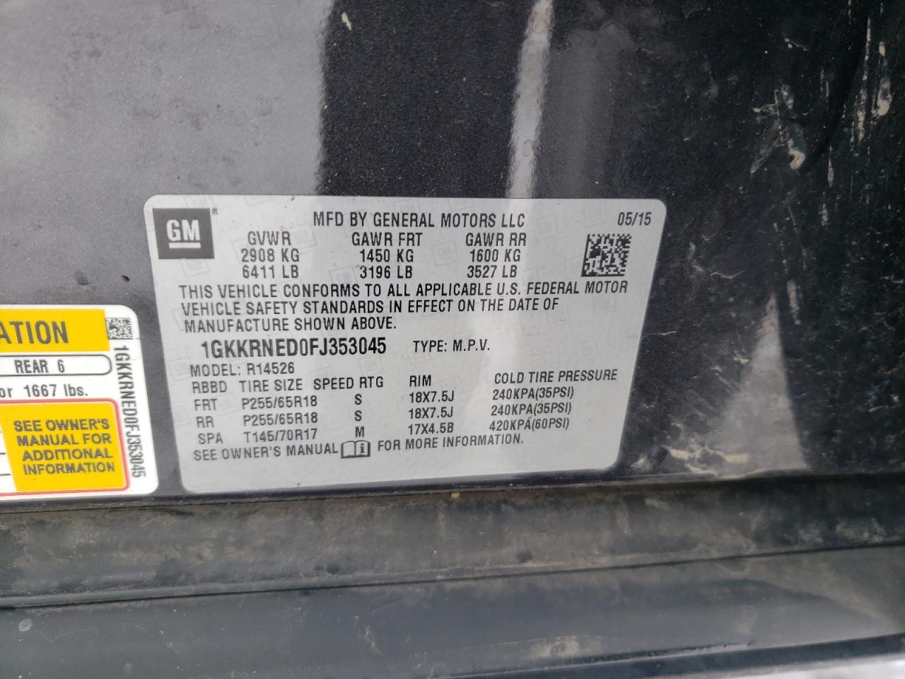 Photo 10 from auction – 2015 GMC ACADIA SLE with VIN 1GKKRNED0FJ353045