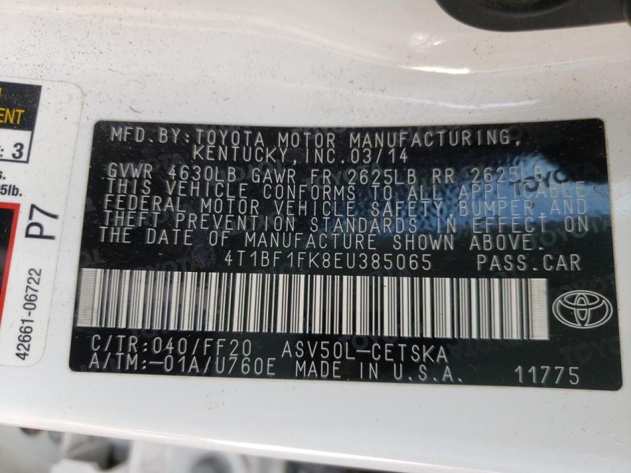 Photo 10 from auction – 2014 TOYOTA CAMRY L with VIN 4T1BF1FK8EU385065