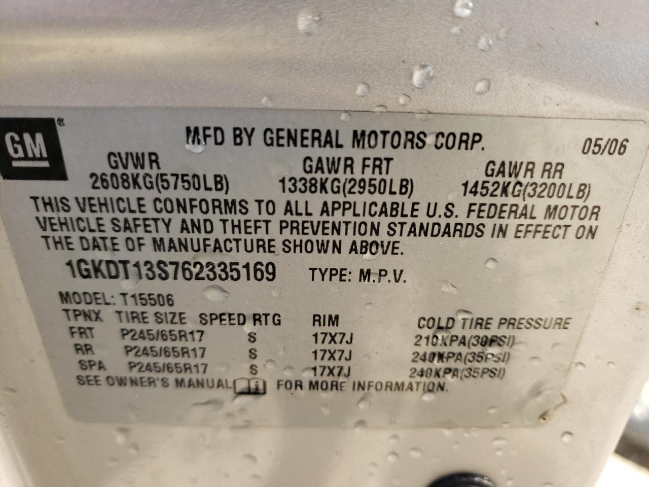 Photo 10 from auction – 2006 GMC ENVOY with VIN 1GKDT13S762335169