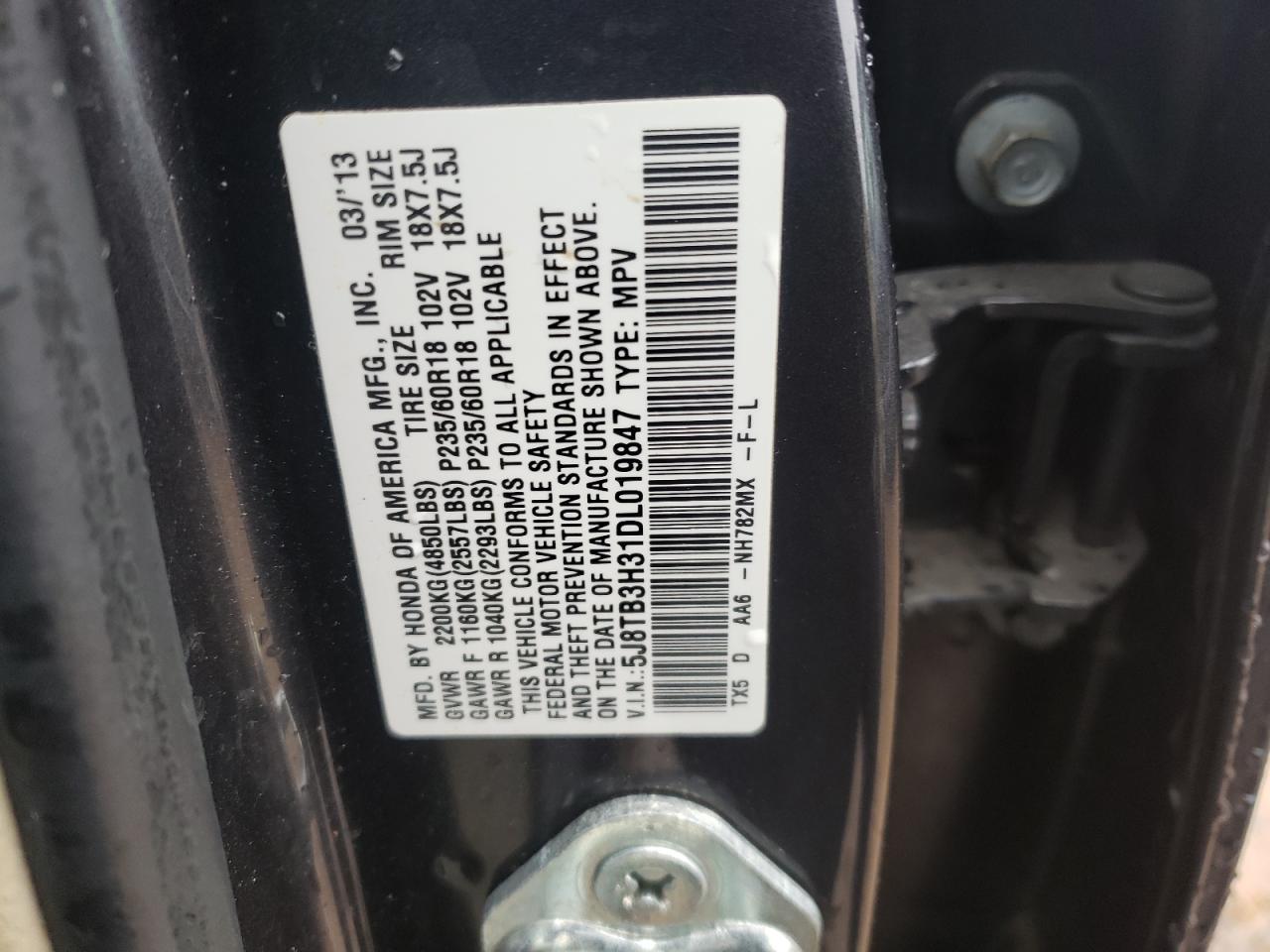 Photo 10 from auction – 2013 ACURA RDX with VIN 5J8TB3H31DL019847