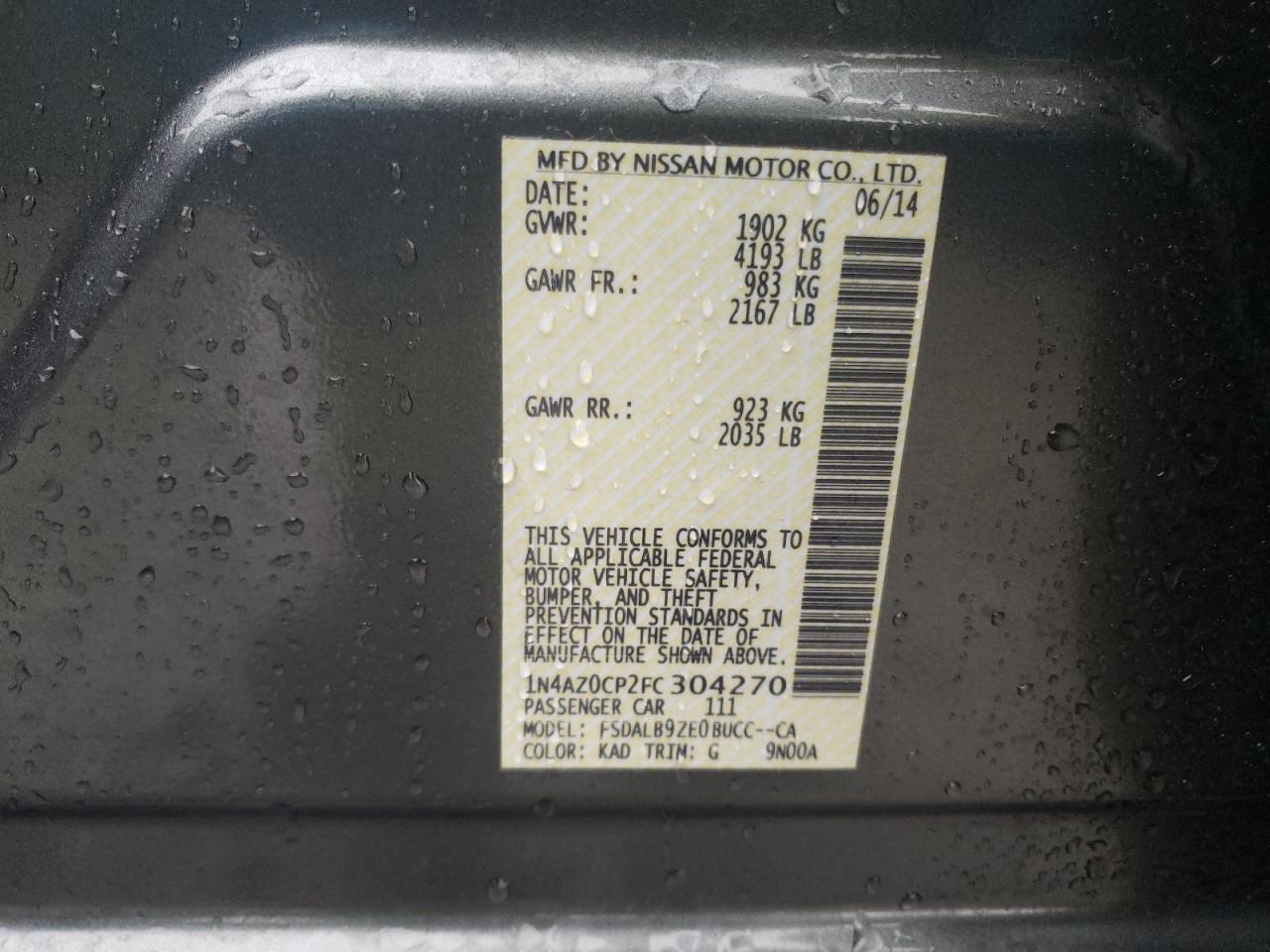 Photo 10 from auction – 2015 NISSAN LEAF S with VIN 1N4AZ0CP2FC304270