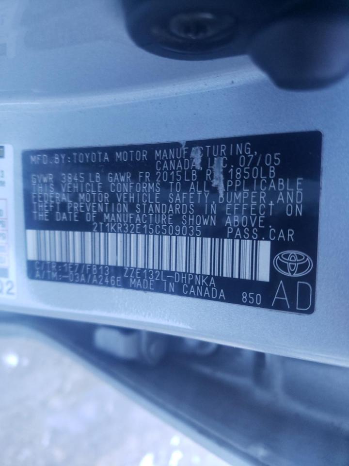 Photo 10 from auction – 2005 TOYOTA COROLLA MA with VIN 2T1KR32E15C509035