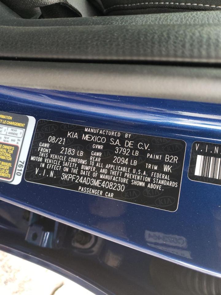 Photo 10 from auction – 2021 KIA FORTE FE with VIN 3KPF24AD3ME408230