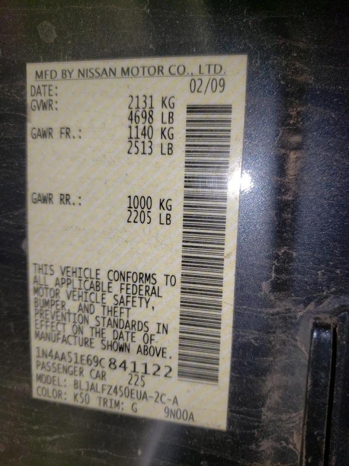 Photo 10 from auction – 2009 NISSAN MAXIMA S with VIN 1N4AA51E69C841122
