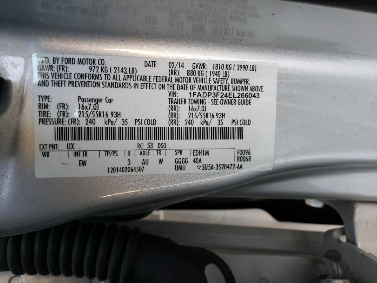 Photo 10 from auction – 2014 FORD FOCUS SE with VIN 1FADP3F24EL266043