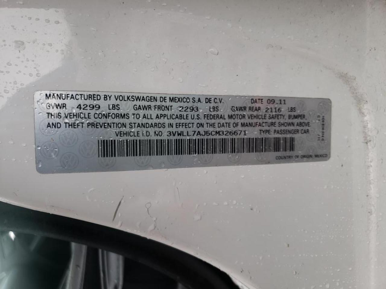 Photo 10 from auction – 2012 VOLKSWAGEN JETTA TDI with VIN 3VWLL7AJ5CM326671