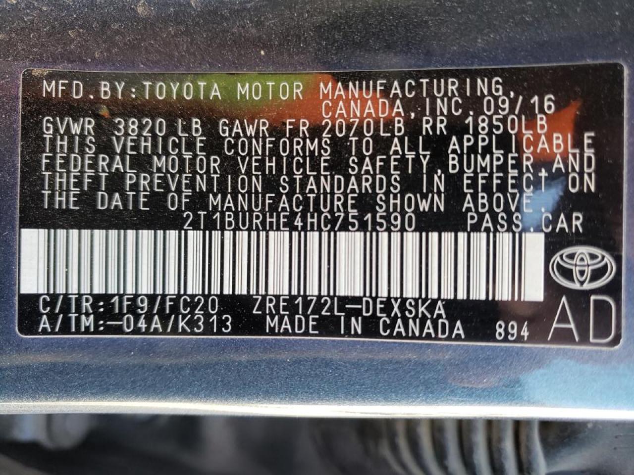 Photo 10 from auction – 2017 TOYOTA COROLLA L with VIN 2T1BURHE4HC751590