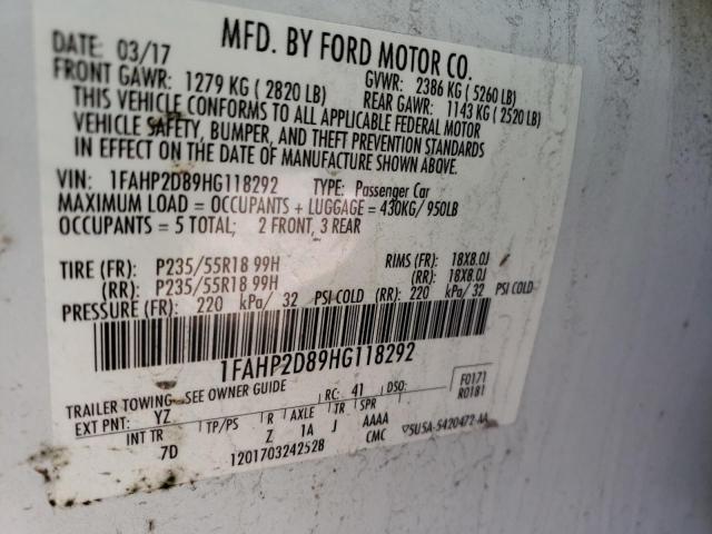 Photo 10 from auction – 2017 FORD TAURUS SE with VIN 1FAHP2D89HG118292