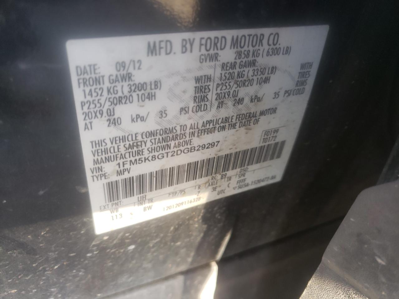 Photo 10 from auction – 2013 FORD EXPLORER S with VIN 1FM5K8GT2DGB29297