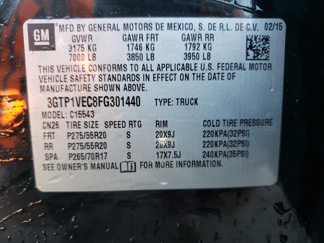 Photo 10 from auction – 2015 GMC SIERRA C15 with VIN 3GTP1VEC8FG301440