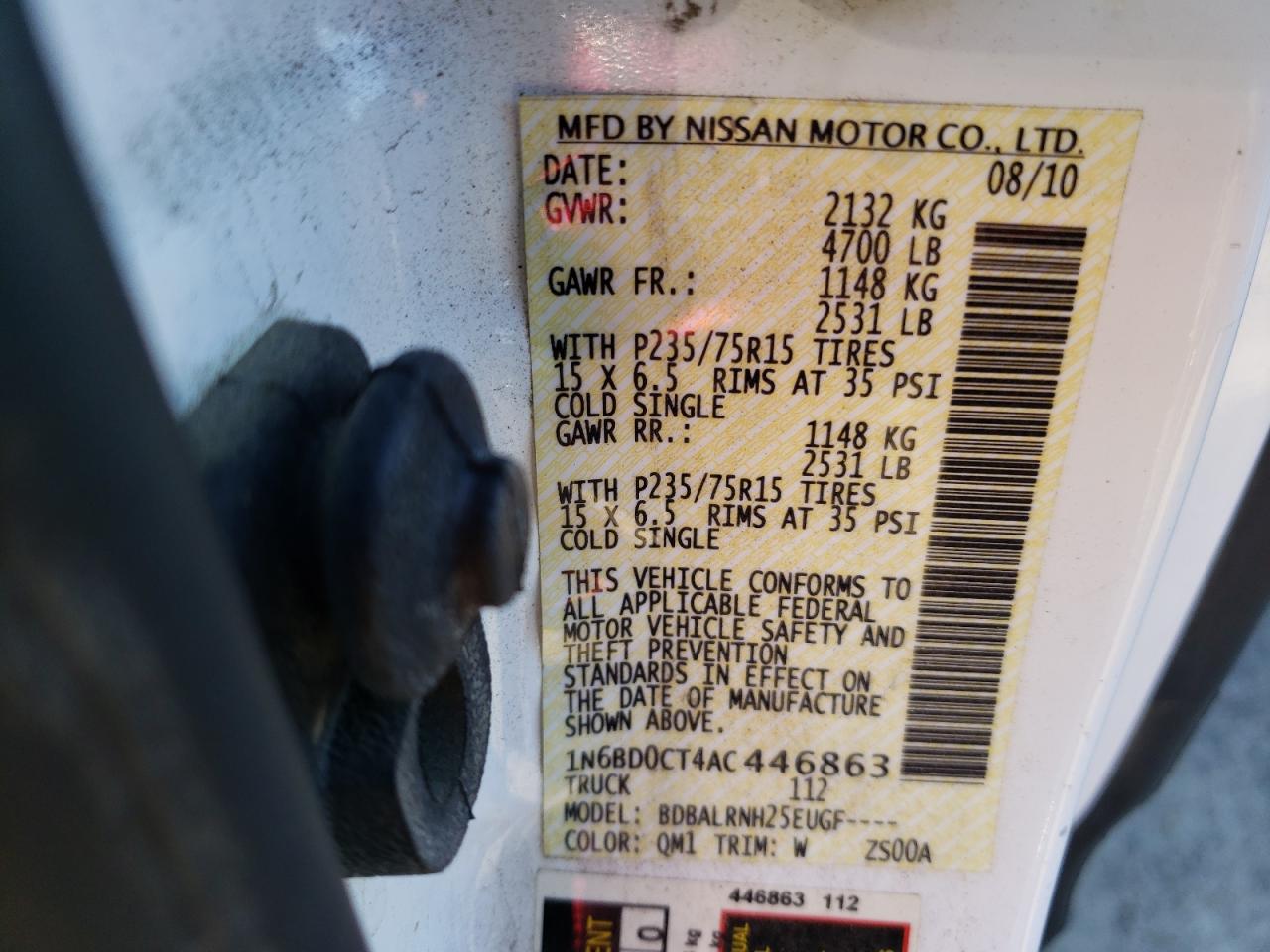 Photo 10 from auction – 2010 NISSAN FRONTIER K with VIN 1N6BD0CT4AC446863