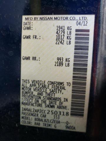 Photo 10 from auction – 2012 NISSAN ALTIMA BAS with VIN 1N4AL2AP2CC250318