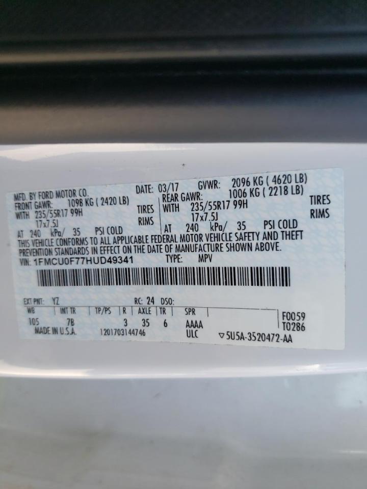 Photo 10 from auction – 2017 FORD ESCAPE S with VIN 1FMCU0F77HUD49341