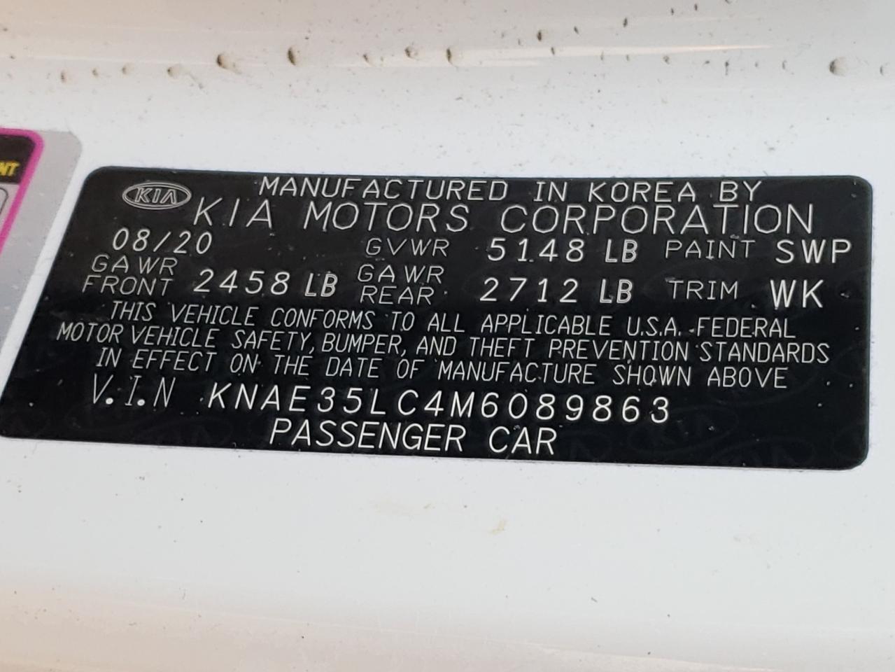 Photo 10 from auction – 2021 KIA STINGER GT with VIN KNAE35LC4M6089863