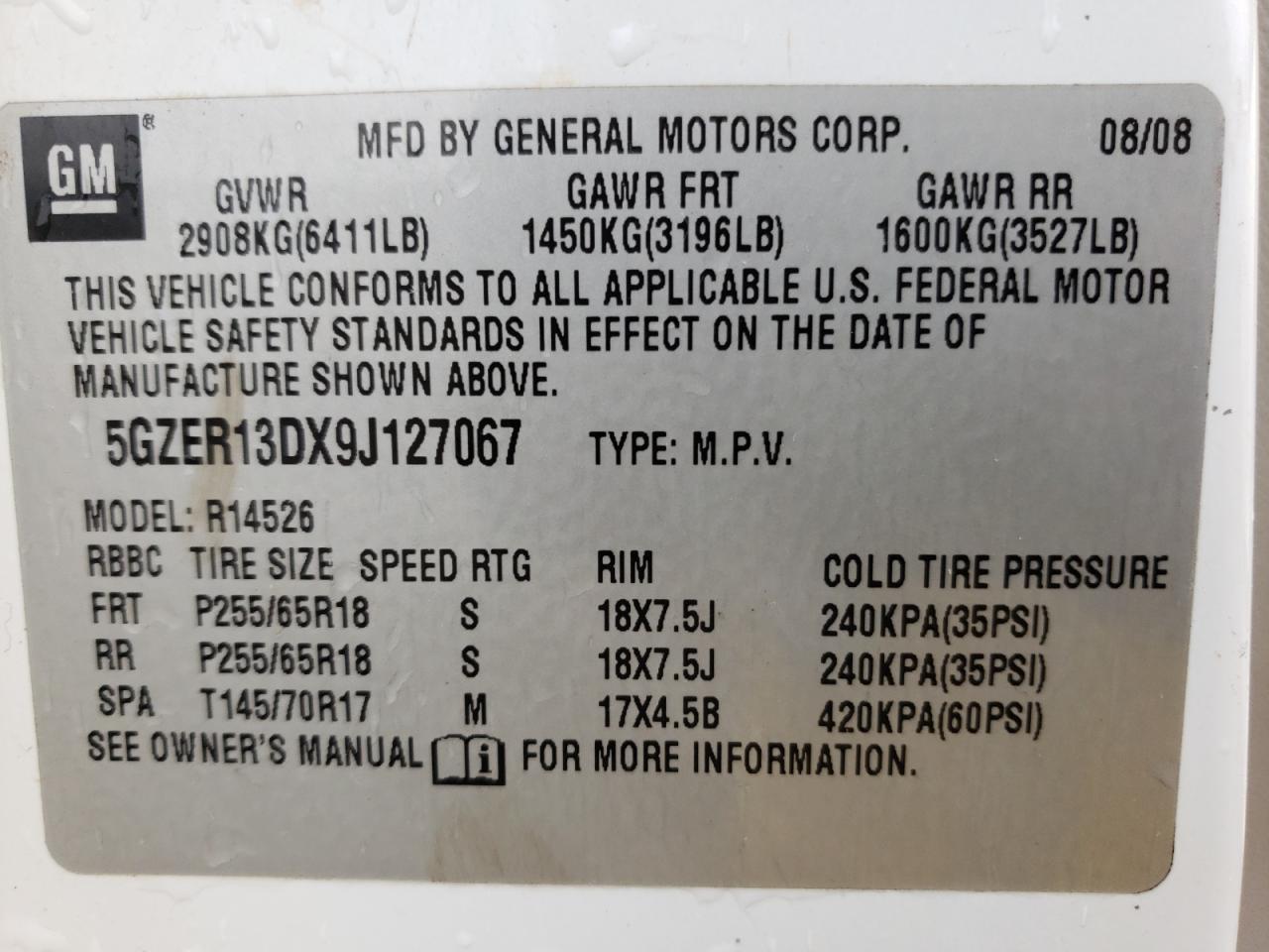 Photo 10 from auction – 2009 SATURN OUTLOOK XE with VIN 5GZER13DX9J127067