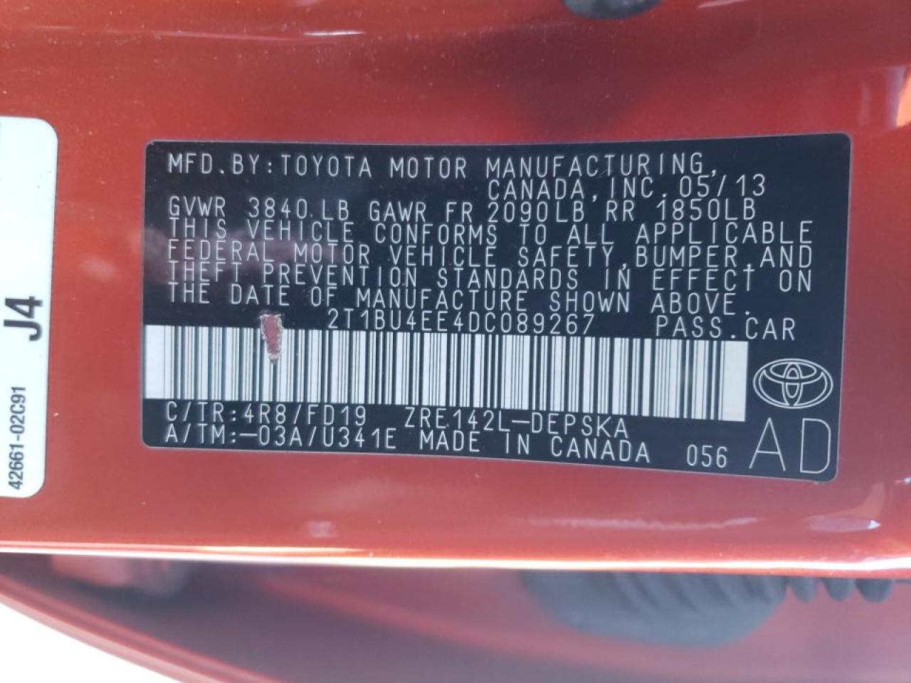 Photo 10 from auction – 2013 TOYOTA COROLLA BA with VIN 2T1BU4EE4DC089267