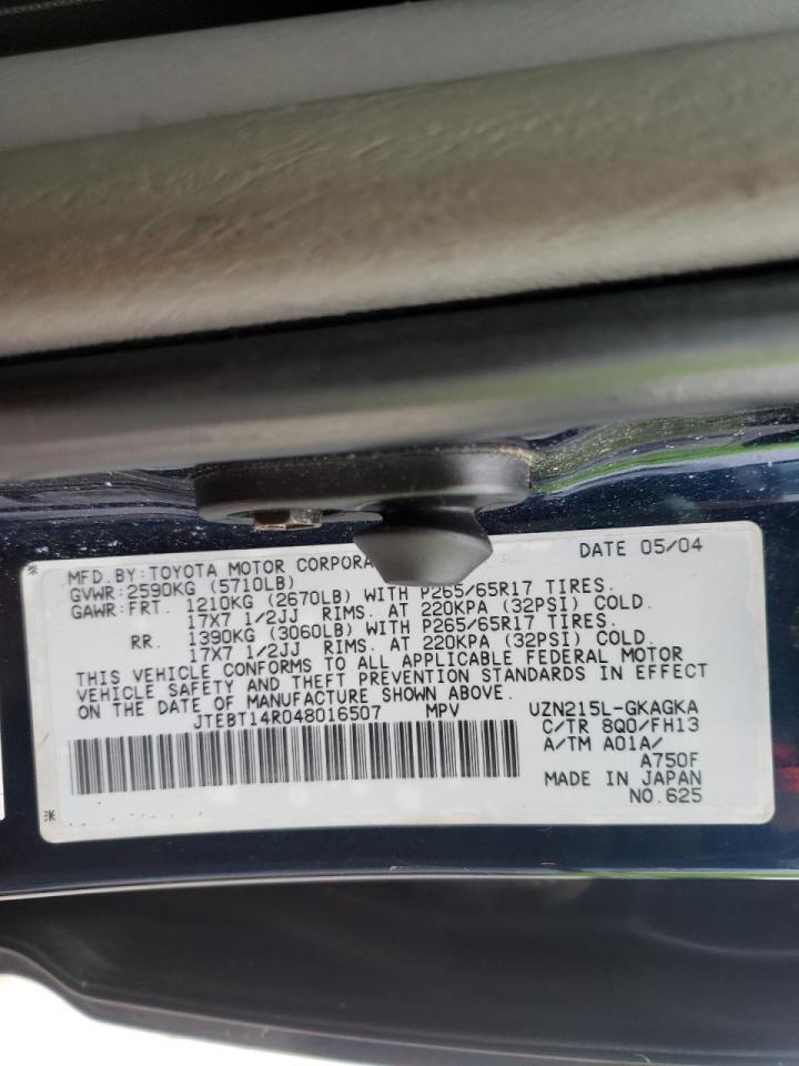 Photo 10 from auction – 2004 TOYOTA 4RUNNER SR with VIN JTEBT14R048016507