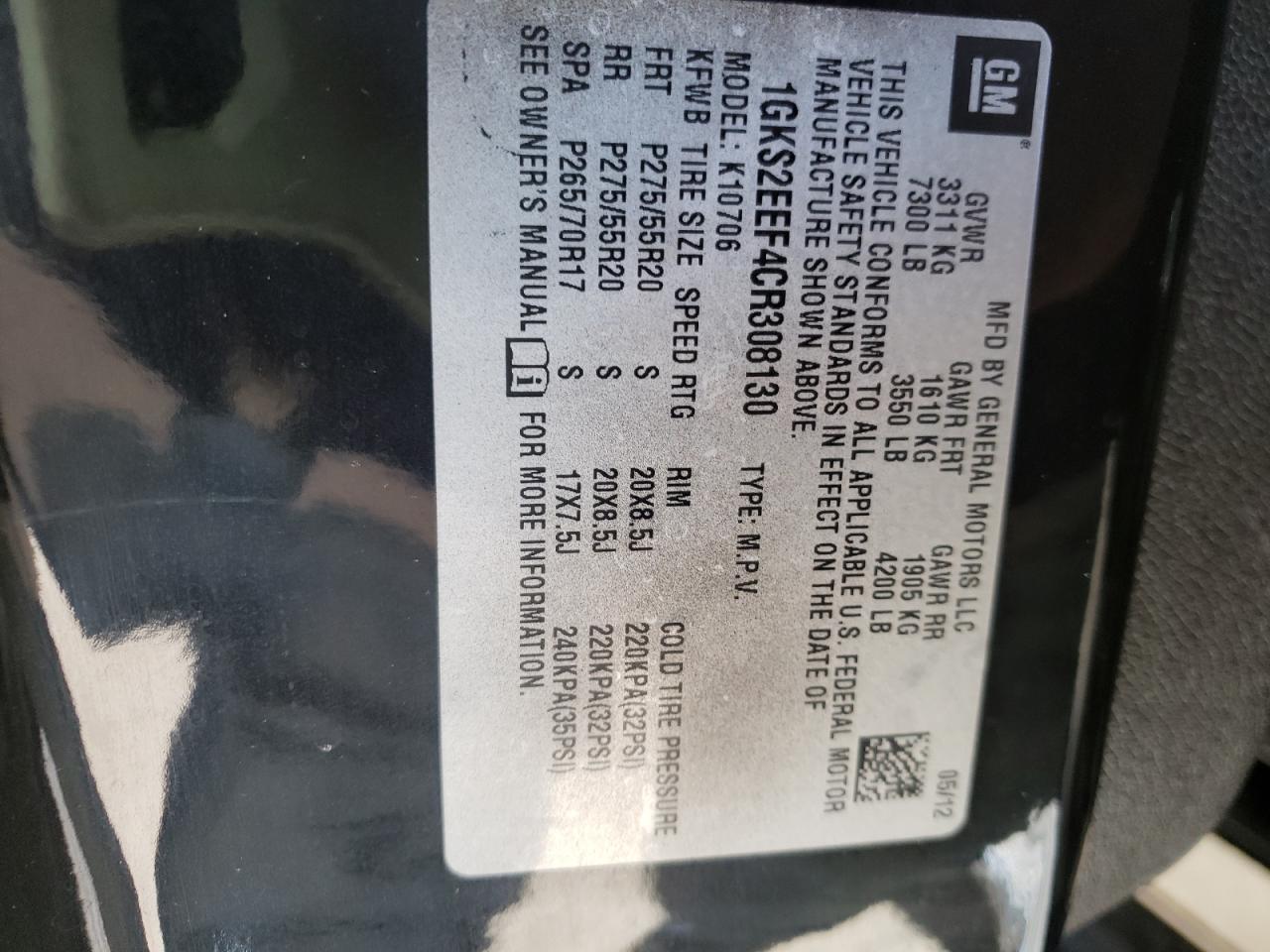 Photo 10 from auction – 2012 GMC YUKON DENA with VIN 1GKS2EEF4CR308130