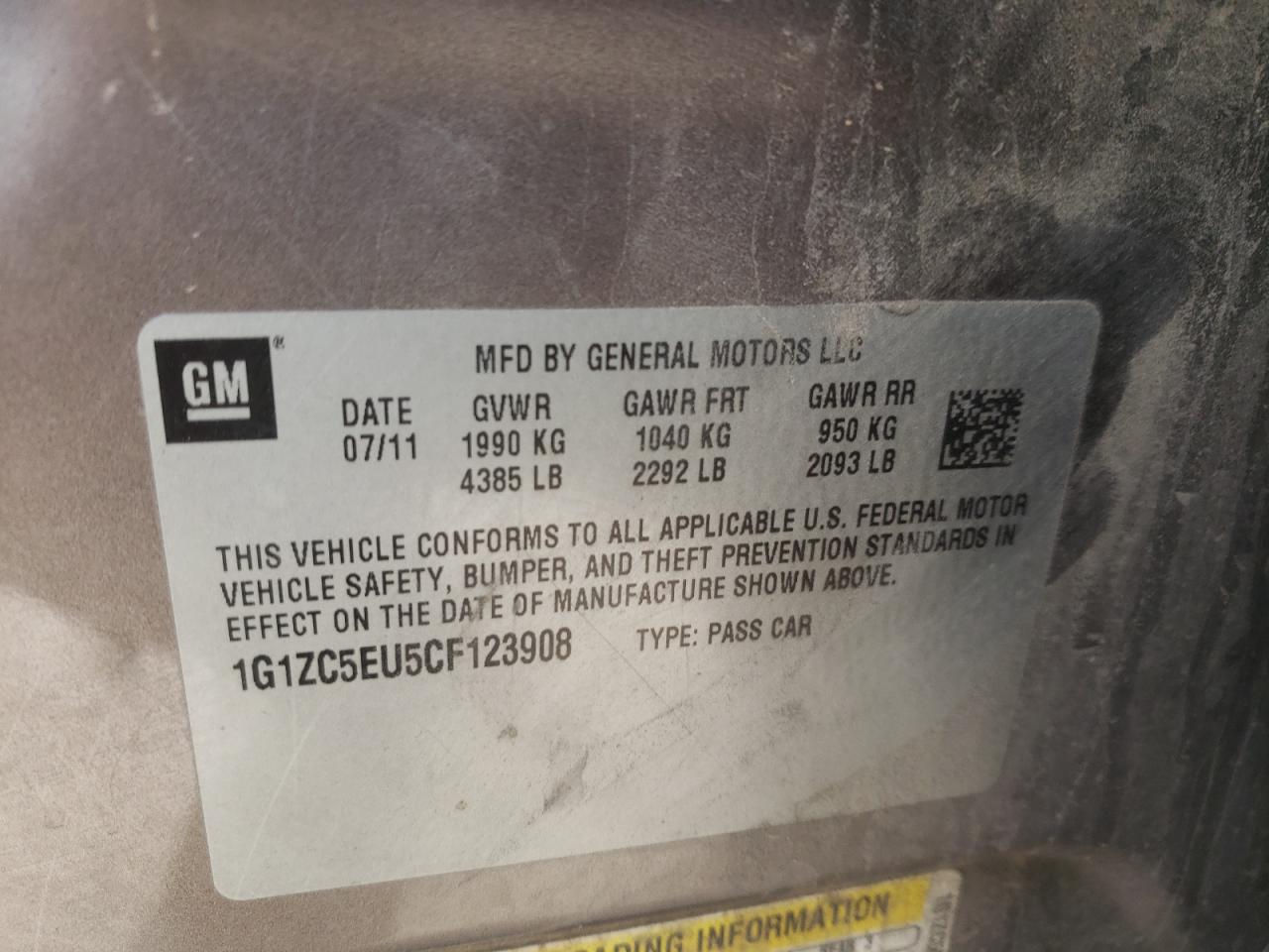 Photo 10 from auction – 2012 CHEVROLET MALIBU 1LT with VIN 1G1ZC5EU5CF123908