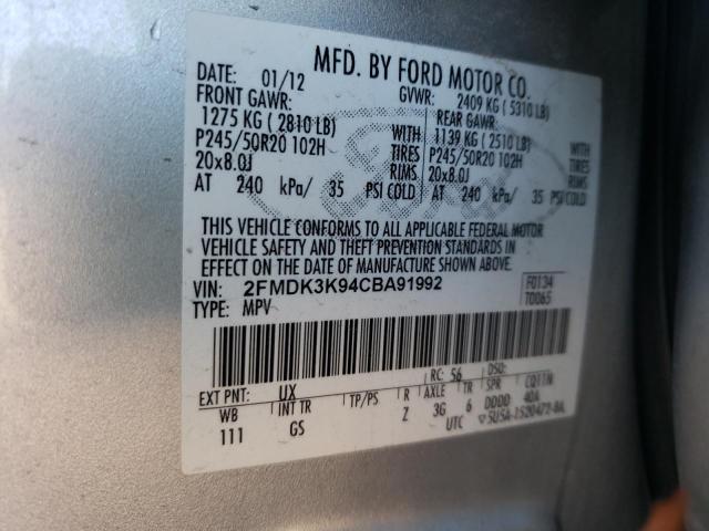 Photo 10 from auction – 2012 FORD EDGE LIMIT with VIN 2FMDK3K94CBA91992