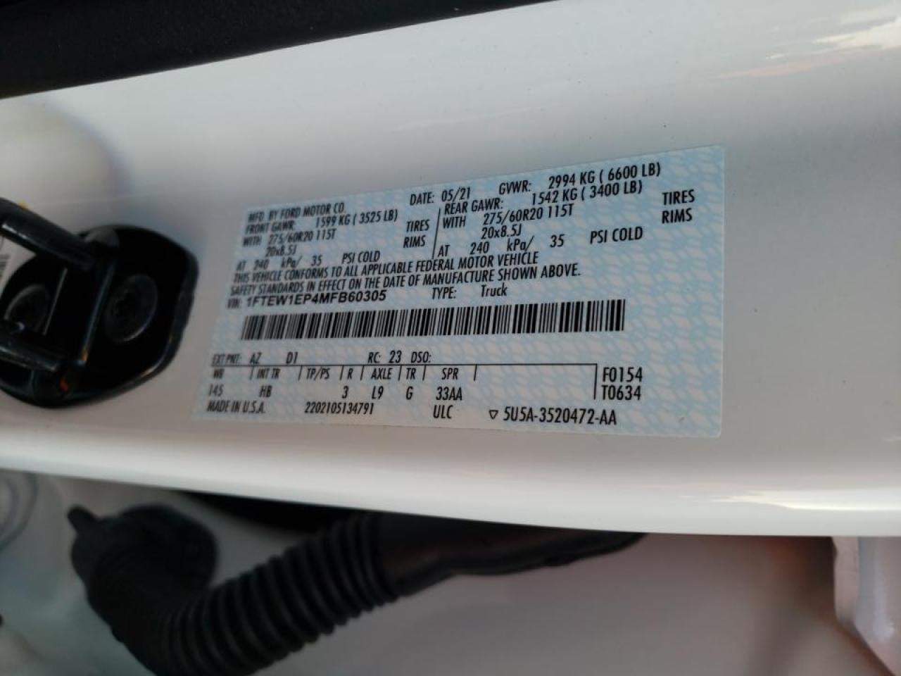 Photo 10 from auction – 2021 FORD F150 SUPER with VIN 1FTEW1EP4MFB60305