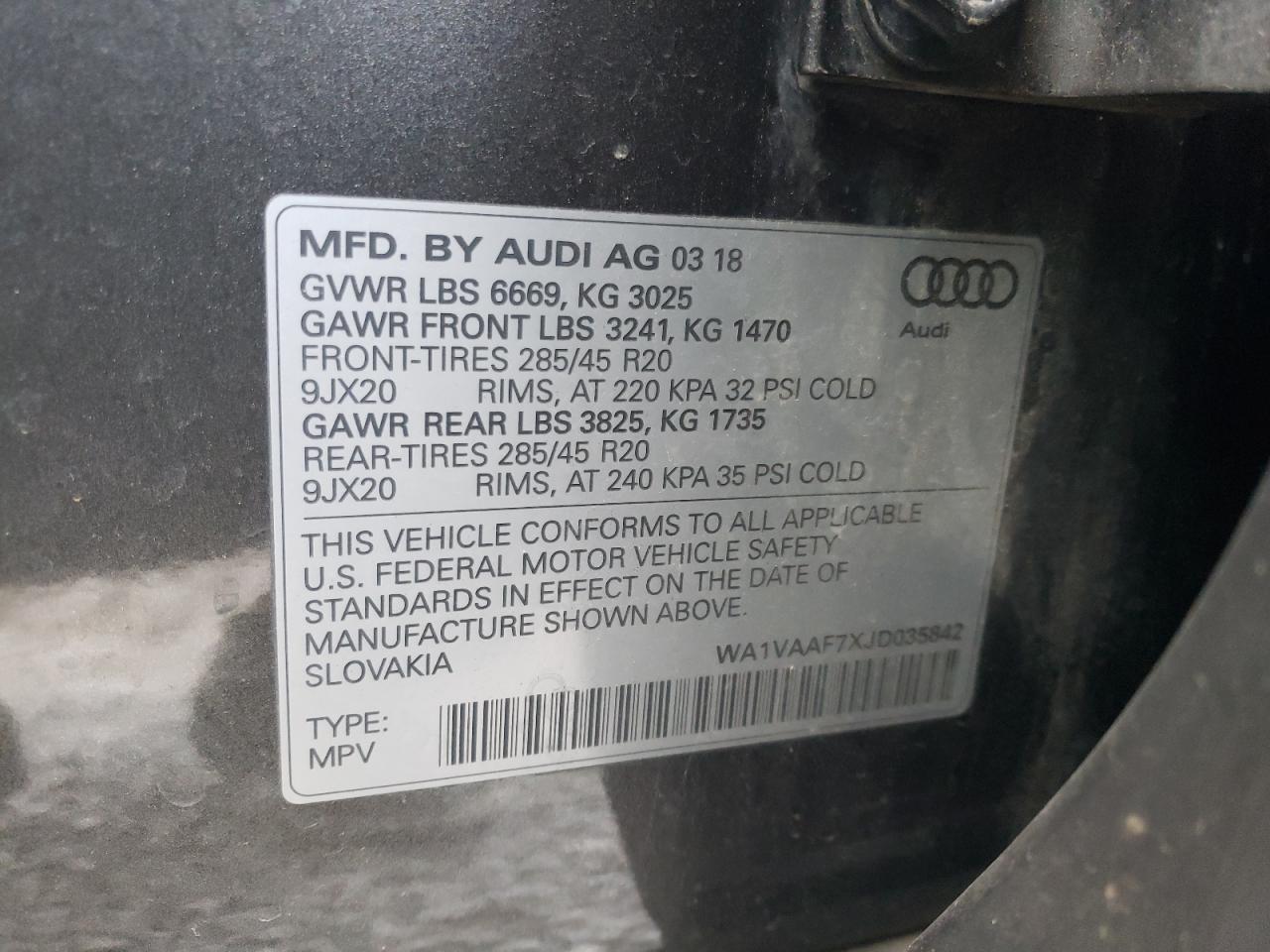 Photo 10 from auction – 2018 AUDI Q7 PRESTIG with VIN WA1VAAF7XJD035842