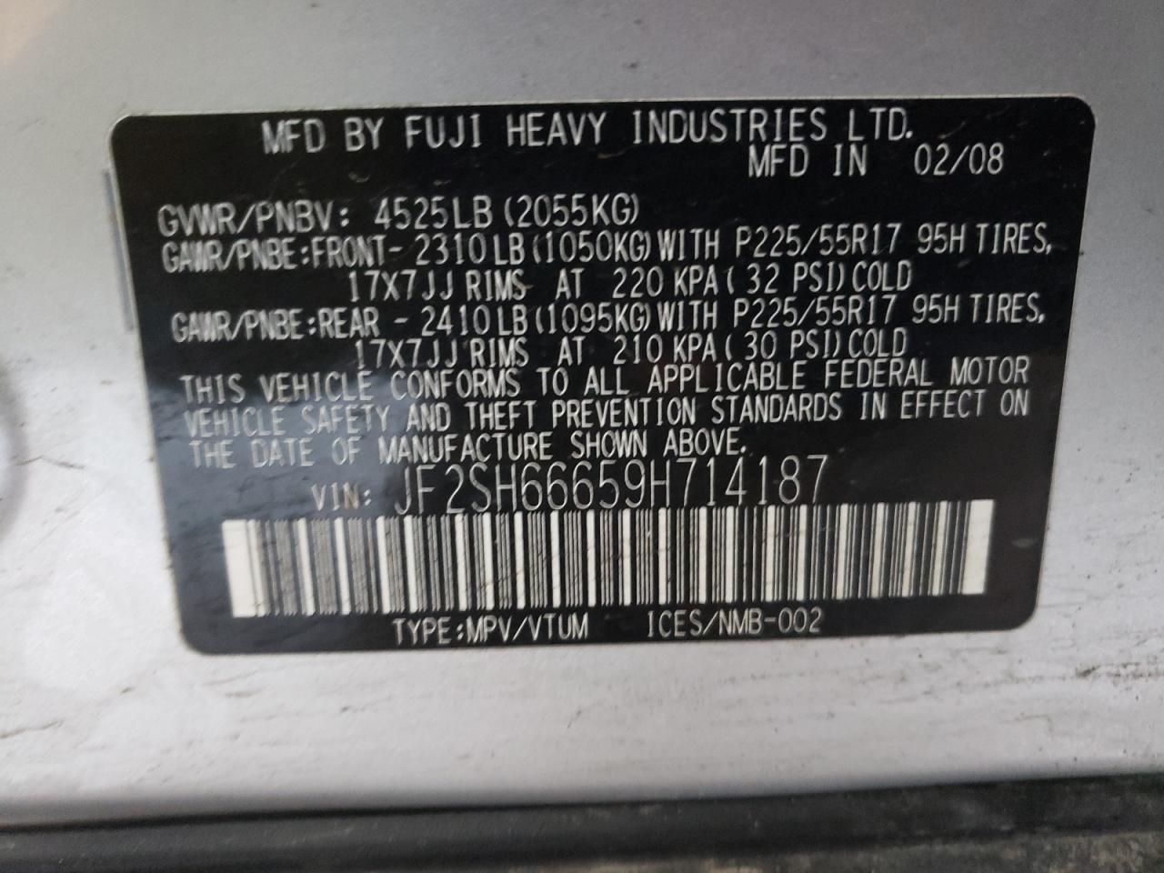 Photo 10 from auction – 2009 SUBARU FORESTER 2 with VIN JF2SH66659H714187