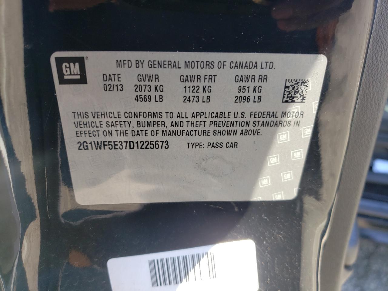 Photo 10 from auction – 2013 CHEVROLET IMPALA LS with VIN 2G1WF5E37D1225673